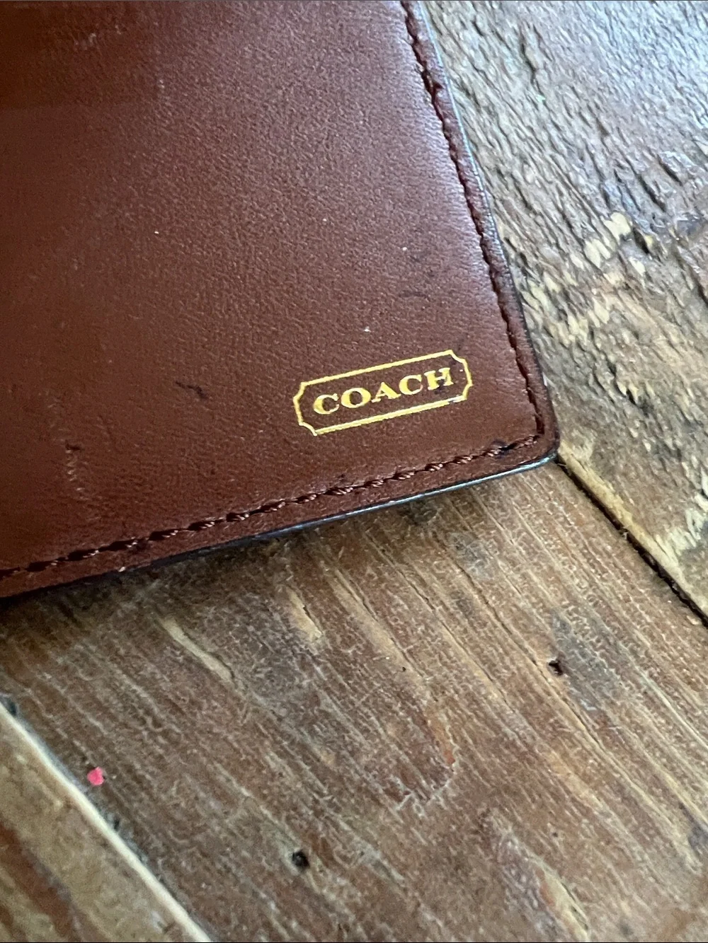 Coach Brown Leather Card & Key Holder with Gold Logo